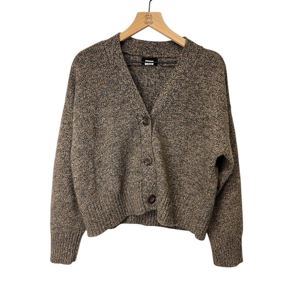 Monrow Marled Brown Women's Cardigan Sweater Cashmere Wool Long Sleeve